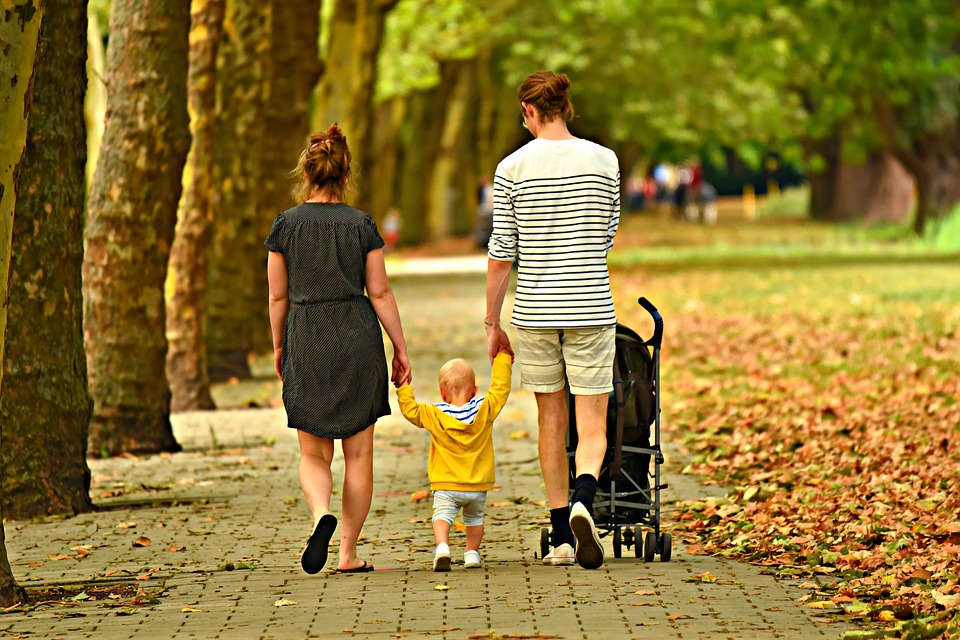 A family on a walk.